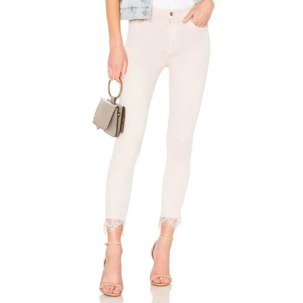 MOTHER | Looker Dagger Ankle Fray Jeans Blush Pink Lace Hem Sz 26